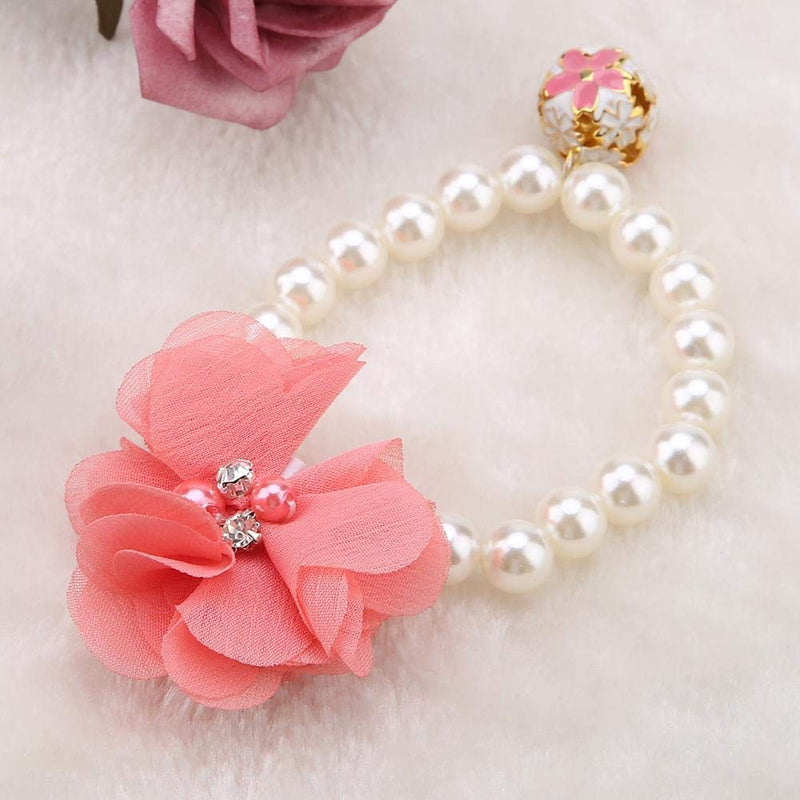 Ichiias Dog Collar Pearl Flower Elastic Necklace for Puppy Jewelry Accessory(Pink) Pink - PawsPlanet Australia