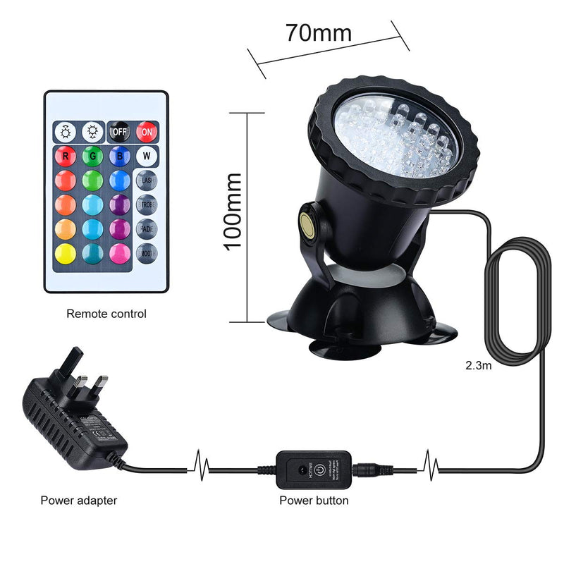 Lychee Waterproof Underwater Spot Lights,Remote Control Amphibious Change Color Submersible Lights for Garden Pond Aquarium Courtyard Swimming Pool Fountain Fish Tank (Set of 1) Set of 1 - PawsPlanet Australia