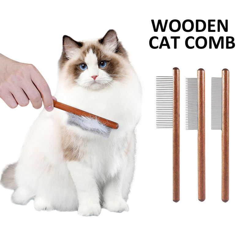3pcs Pet Grooming Comb, Hair Removal Comb with Wooden Handle, Bathing Comb for Pets, Flea Comb for Dogs, Grooming Comb for Cats, Fine Tooth Comb for Pets for Hair Removal - PawsPlanet Australia