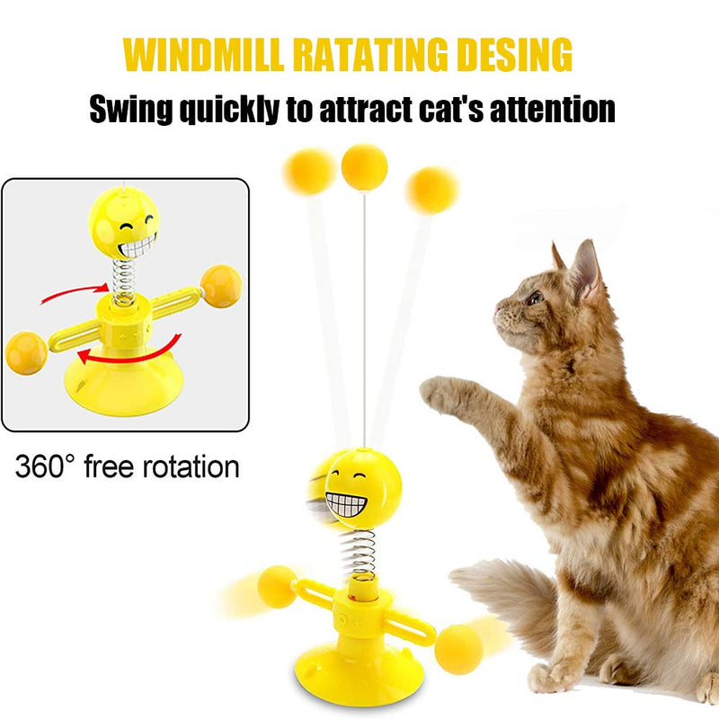 WeChip Windmill Interactive Cat Toy, Cat Toys for Indoor Cats with Turntable Teasing Feather Stick Suction Cup Base Funny Kitten Feather Ball Toys for Cats Cradle String Game (Yellow) - PawsPlanet Australia