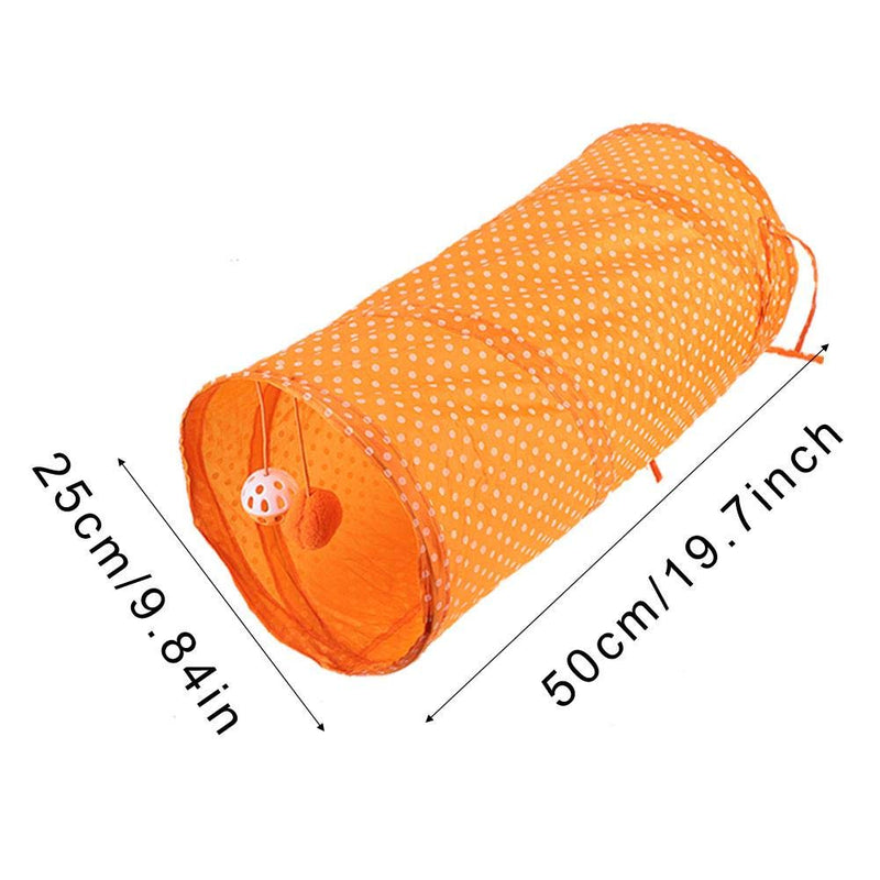 Sheens Cat Tunnel Tube Toy, Foldable Polyester Fabrics Hide Tunnel Cat Dot Tent Long Tunnel Bed Interactive Playing Toys for Puppy Rabbits Hamsters Cats Dogs(Orange) Orange - PawsPlanet Australia