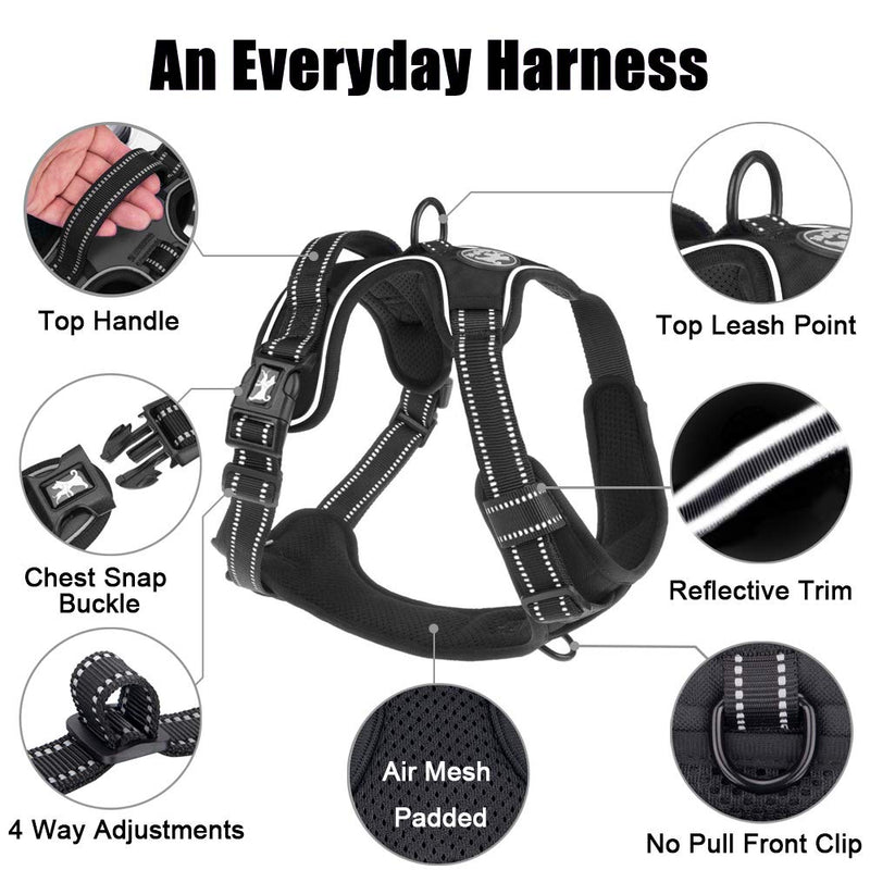 [Australia] - PoyPet No Pull Dog Harness, Reflective Vest Harness with 2 Leash Attachments and Easy Control Handle for Small Medium Large Dog XS Black 
