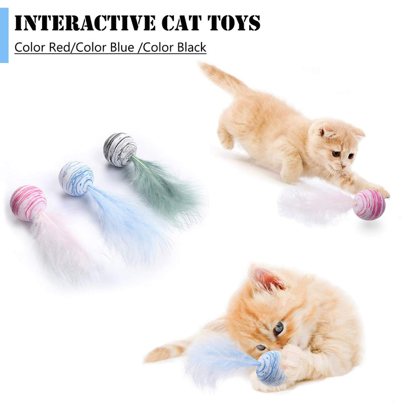 [Australia] - Kumikiwa Interactive Cat Ball Toys with Feather 3 PCS, Brightly Colored Cat Toys Satisfies Kitty's Hunting, Chasing & Exercising Needs 