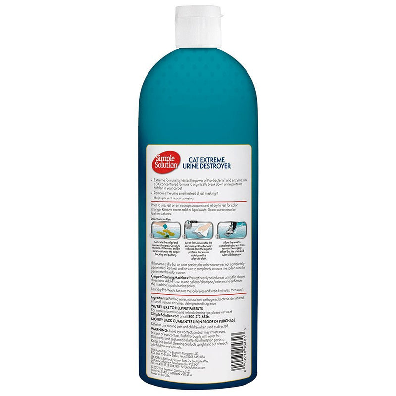 [Australia] - Simple Solution Cat Urine Destroyer | Cat Stain and Odor Remover | Breaks Down Cat Urine to Neutralize Stain and Odor | Prevents Repeat Marking | 32 Ounces 