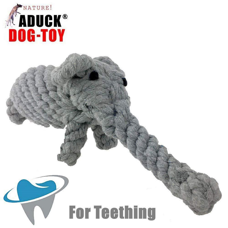 Aduck Pet Puppy Dog Cotton Rope Chew Toys for Teeth Cleaning, Elephant Design Grey - PawsPlanet Australia