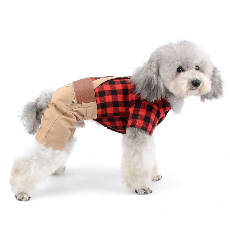 [Australia] - SELMAI Dog Overall Pet Clothes for Small Dog Red Plaid Button Down with Khaki Bib Pants Outfits Soft Breathable Onesies Jumpsuit for Puppy Boys Cat Apparel for Walking Outdoor Spring Autumn M 