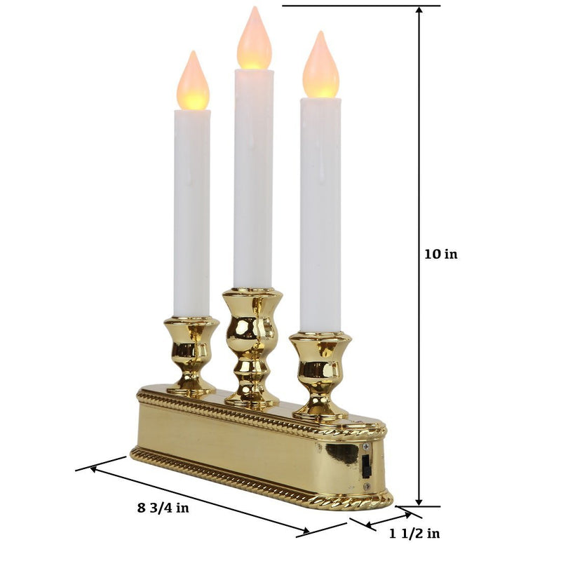 Lily's Home Battery Operated Flickering LED Triple Window Candle, Auto Sensor for On at Dusk and Off at Dawn, Useful at Weddings or for Holiday Decoration (10" x 8 3/4" x 1 1/2") - PawsPlanet Australia