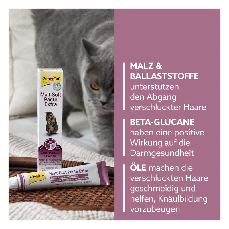 GimCat Malt-Soft Paste Extra - Anti-Hairball Cat Snack Promotes Elimination of Hairballs - 1 Tube (1 x 200 g) 200 g (Pack of 1) - PawsPlanet Australia