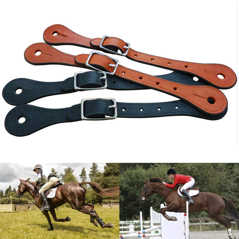 MAYOKIAAR Spur Straps 1 Pair PU Leather Western Spur Straps w/Adjustable Alloy Buckle Decoration for Horse Spur Horse Riding Safety equipment Brown - PawsPlanet Australia