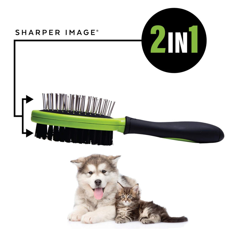 [Australia] - Sharper Image Dog Brush Pet Grooming Tools -Pet Brush Cat Brush 2 Sided Bristle Grooming Brush Long & Short Hair Tangled Hair Removing Shedding Loose Undercoat Fur - All Breeds Black and Green 