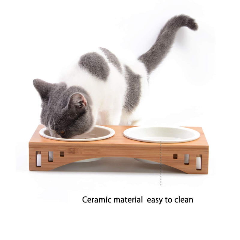 PETCUTE Ceramic Pet Bowl double dog bowl Elevated Dog Bowl Non-Slip Cat Food Water bowl with wood stand - PawsPlanet Australia