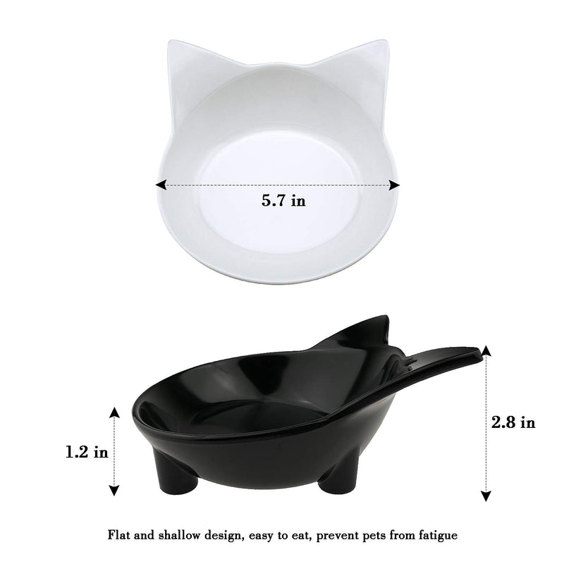 [Australia] - Aviling 2 Pcs Cats Dogs Cute Pet Bowls Non-Slip Bowl Food Grade Melamine Feeder Pet Supplies Food Water Feeding Black Bowl+White Bowl+A Grey Placemat 