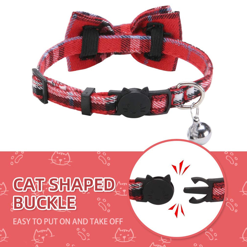 PUPTECK 3 Pack Classic Cat Collars Quick Release with Plaid Pattern and Cute Bowtie for Kitties Outdoor All Seasons (Red&Black&Cream) - PawsPlanet Australia