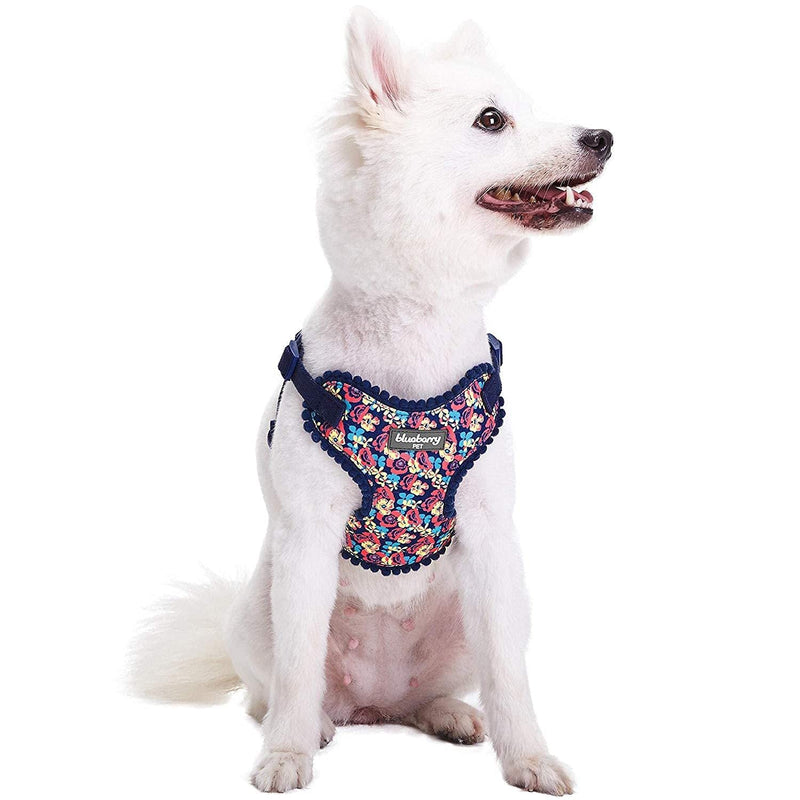 Blueberry Pet Spring Made Well Profound Floral Print Dog Harness Vest in Navy, Chest Girth 35cm-41cm, Neck 35cm-40.5cm, X-Small, Adjustable Harnesses for Dogs (35-41cm) Chest Girth - PawsPlanet Australia