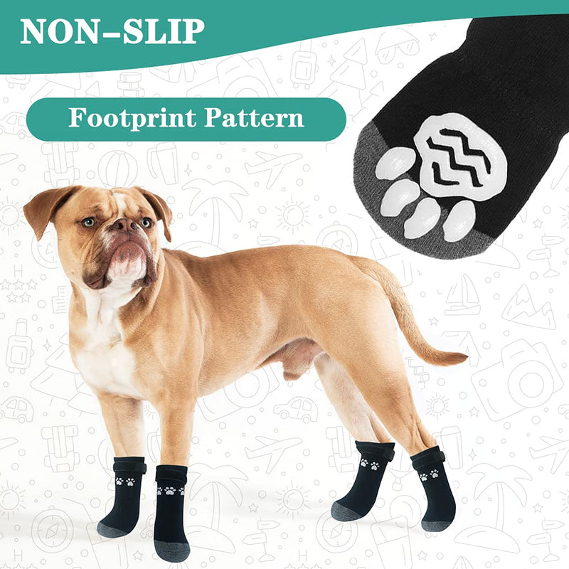 BINGPET Non-Slip Paw Pattern Dog Socks - Pet Paw Protectors with Grips Black Gray Socks for Hardwood Floors Medium - PawsPlanet Australia