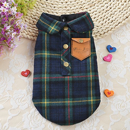 [Australia] - BBEART Pet Clothes, England Plaid Double Layer Flannel T-Shirt Autumn Winter Warm Dog Clothes for Small or Medium Pet Dogs Clothing Chihuahua Yorkshire Poodle Apparel Costumes M Green 