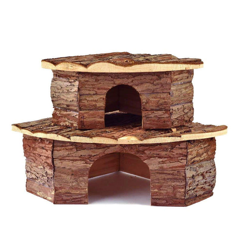 [Australia] - OMEM Wood House Hamster, Beautiful House. Easy to Clean, Suitable for Squirrels, Suction Cup Bracket, Natural Life Tunnel System, Small Animal House Medium=32X13X21 