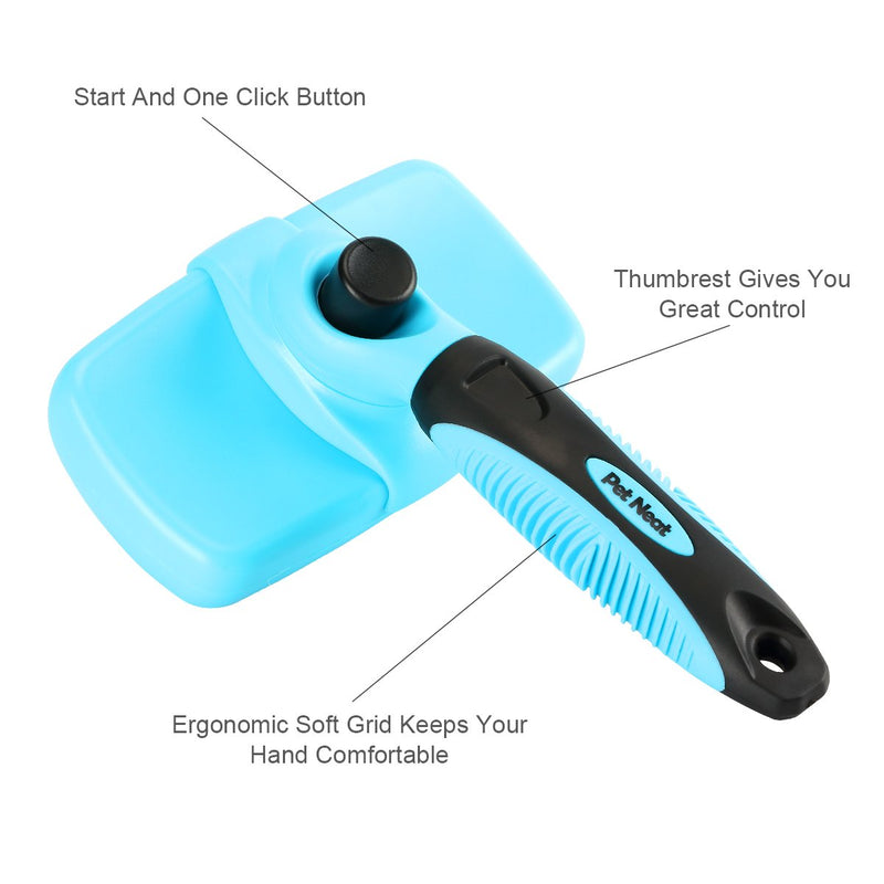 [Australia] - Pet Neat Self Cleaning Slicker Brush Effectively Reduces Shedding by Up to 95% - Professional Pet Grooming Brush for Small, Medium & Large Dogs and Cats, with Short to Long Hair Blue 