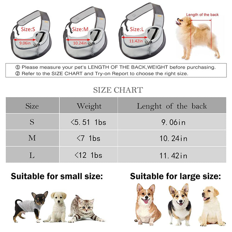 Cuby Pet Dog Sling Carrier for Small Dogs Cats,Drawstring & Zipper & Special Security Hook Triple Designs for Pets' Securty,Breathable Mesh Travel Sling Carrier with Adjustable Strap Medium Grey - PawsPlanet Australia