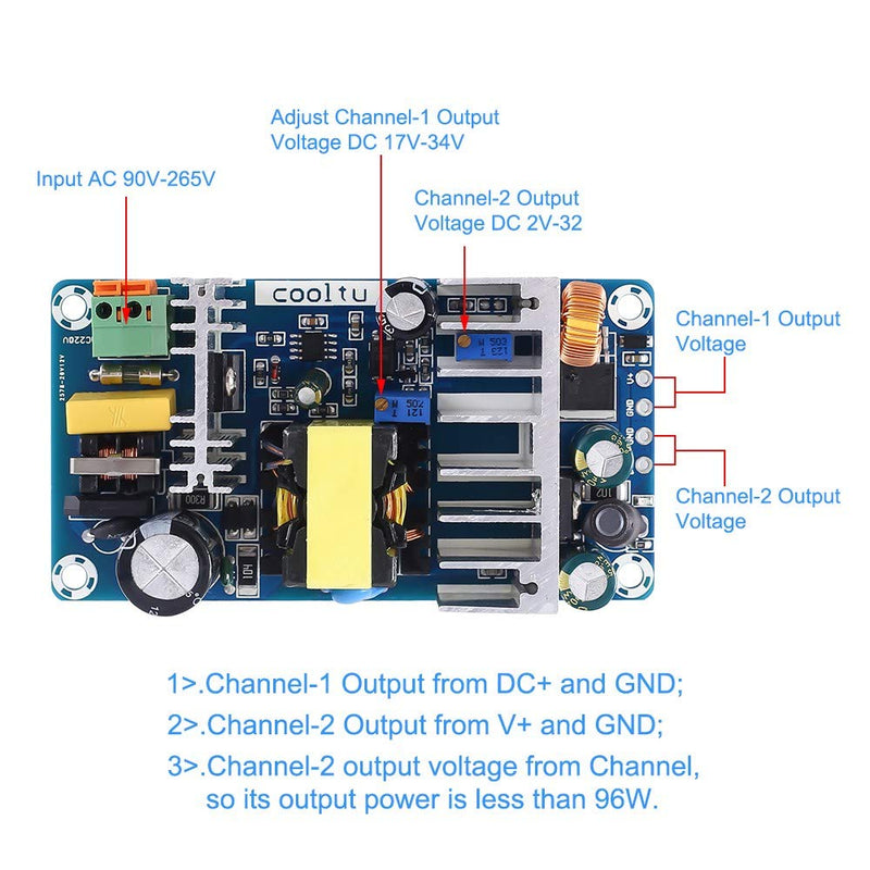 [Australia] - AC DC Converter Module, 110V 220V to 12V 24V 36V 100W Dua Output Isolation Switching Power Supply Module Board Power Transformer Converter Board 