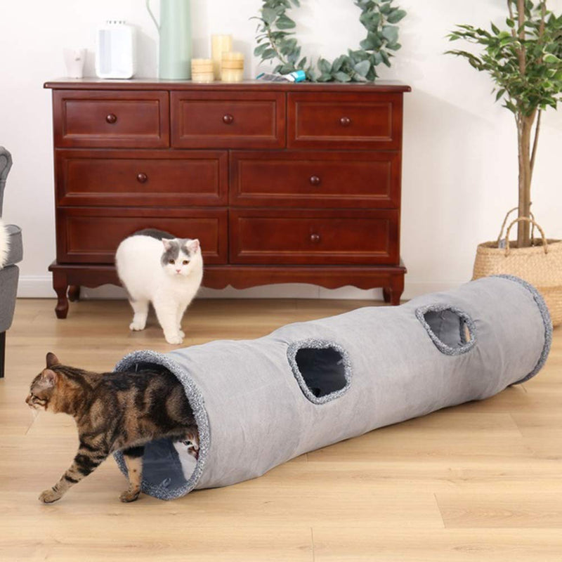 [Australia] - Primst Collapsible Cat Tunnel,Durable Suede Pet Toys Play Tunnel with Ball and Hole,for Cats and Rabbits Beige 47x10inch 