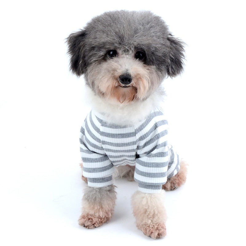 [Australia] - Ranphy Small Dog Stripe Pajamas Comfy Cotton Pet Clothes Puppy Outfit Cat Apparel Doggy Pyjamas PJS Shirt Yorkie Jumpsuit Boys Girls (Size Runs Small One to Two Size Than US Size) M(Neck: 10",Back: 9.5",Chest: 14.5"） Grey 