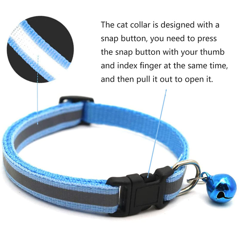 VEGCOO Cat Collars, Reflective Collar Cat Bell Kitten Necklace Pet Bells, Cute Colour Collars Adjustable Cat Collar Suitable for Small Animal Indoor Outdoor (12 Reflective Collars) 12 Reflective Collars - PawsPlanet Australia