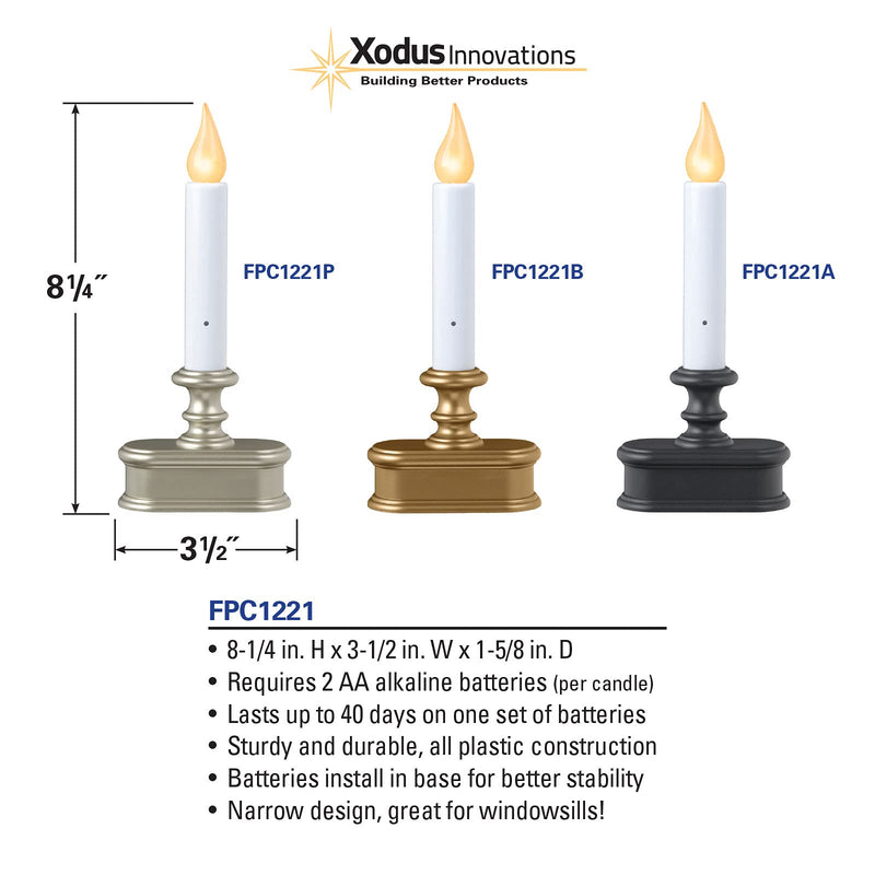 XODUS Innovations FPC1221B Battery Operated LED Dusk to Dawn Window Candle with Amber Steady On or Flicker Flame, Brass - PawsPlanet Australia