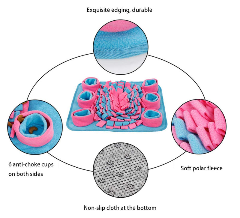 [Australia] - TabEnter Machine Washable Pet Snuffle Mat, Collect Play, Train Sniffing, Slow Feed Function in 1, for Dogs, Cats and Other Small and Medium Sized Pets (L: 17.7 in W: 17.7 in) (Blue and Pink) 