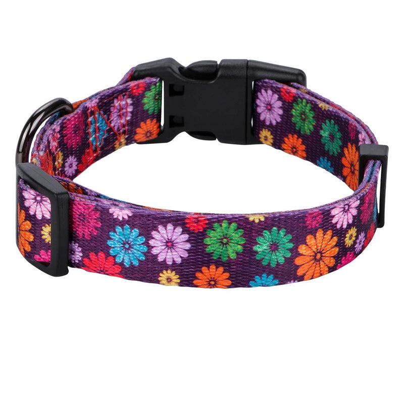 Rhea Rose Girl Dog Collars Fall Daisy Pattern, Colorful Flowers Print, Female Collar, Dark Purple, Small S(Neck 11"-15.7", Width 5/8") - PawsPlanet Australia