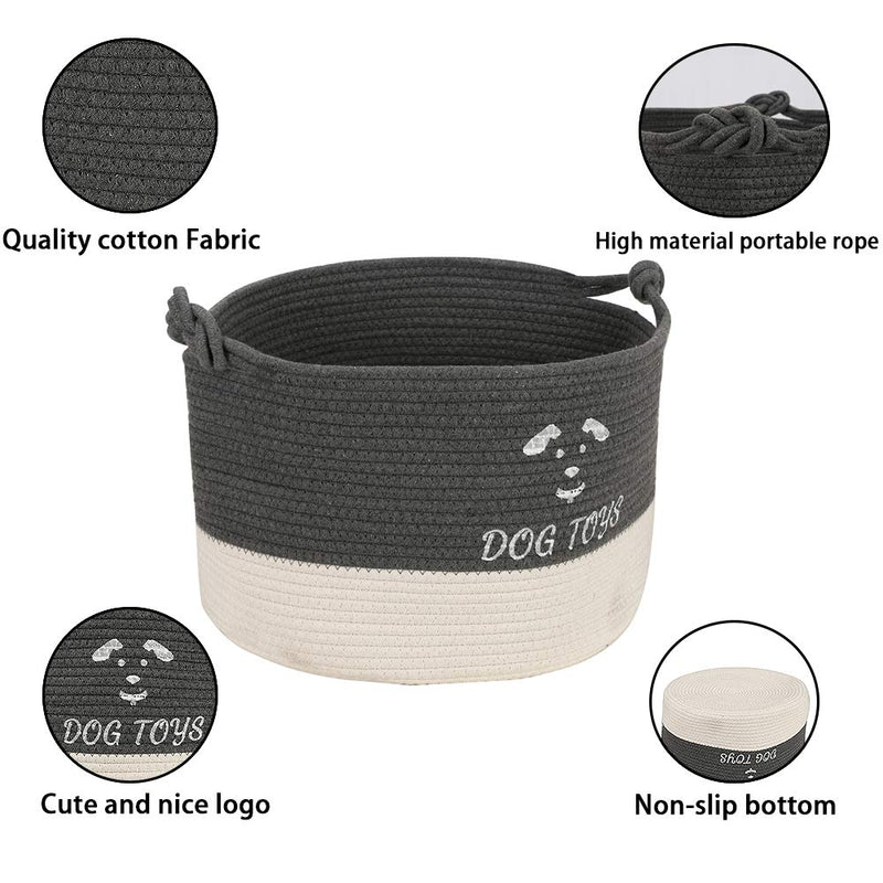 YANGDD Dog Toys Storage Bins, Pet Toy and Accessory Storage Box, Dog Toys and Food Organizing Basket, Dog Toys Box for Organizing Pet Toys, Blankets and Dog Stuff-Dark Gray & White(40 * 27cm) 40*27cm Dark Gray & White - PawsPlanet Australia