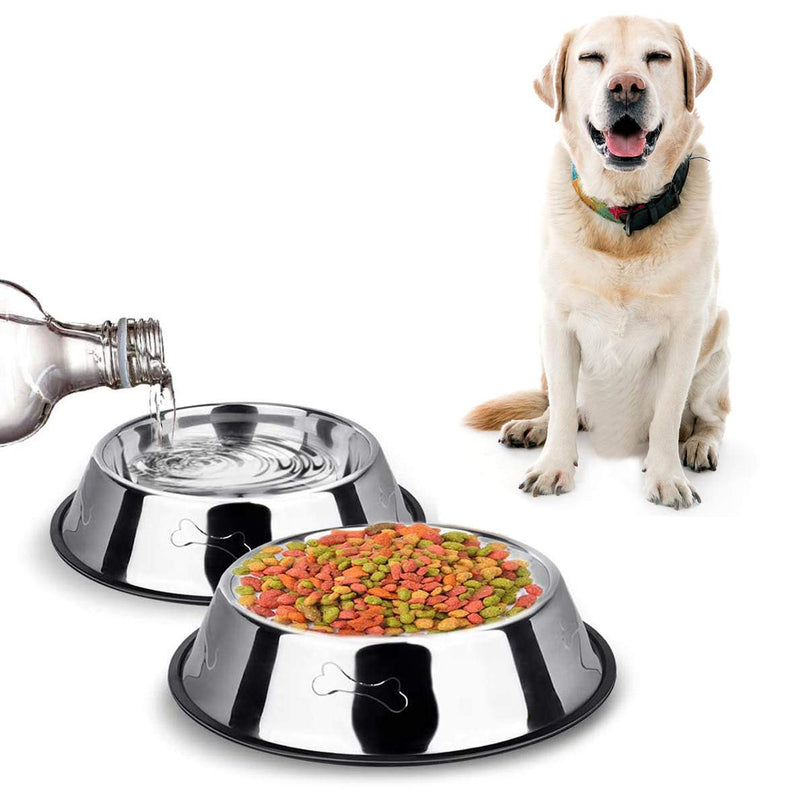 SUOXU 2 Stainless Steel Dog Bowls, Dog Feeding Bowl, Dog Plate Bowls With Non-slip Rubber Bases,Small Pet Feeder Bowls And Water Bowls (M-580 ml /19.6oz) M-580 ml /19.6oz - PawsPlanet Australia