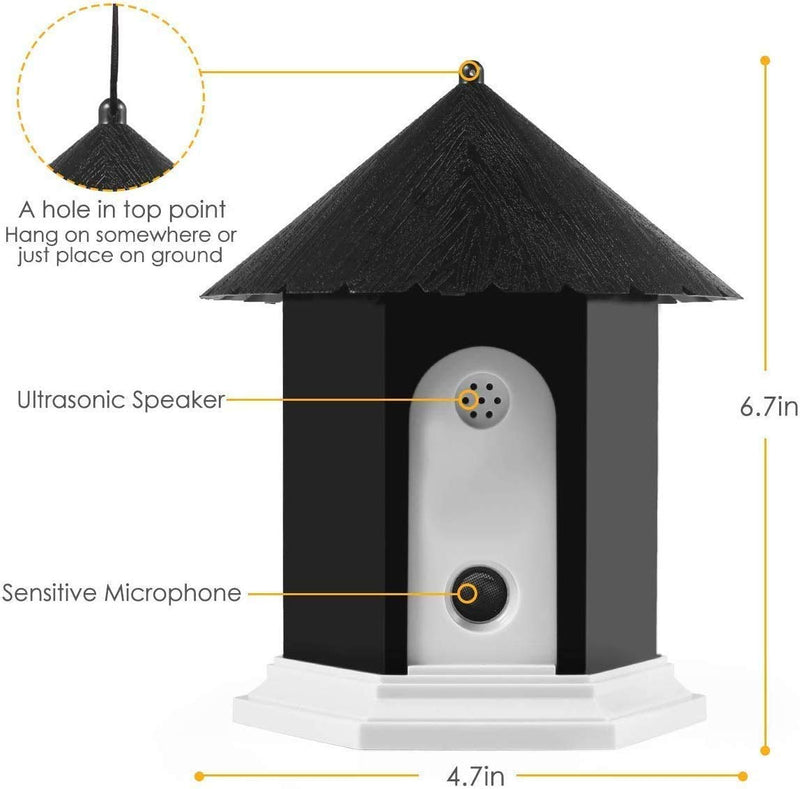 [Australia] - Zoohao Anti Barking Device, Waterproof Outdoor Ultrasonic Stopping Barking, Sonic Bark Deterrents, Dog Bark Controller in Birdhouse Shape (Black) Black 