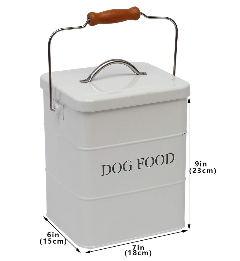 Dog treat food storage tin with lid and scoop included - white powder - carbon steel - pet food bin - storage canister tins - DogFood White Dog Food - PawsPlanet Australia