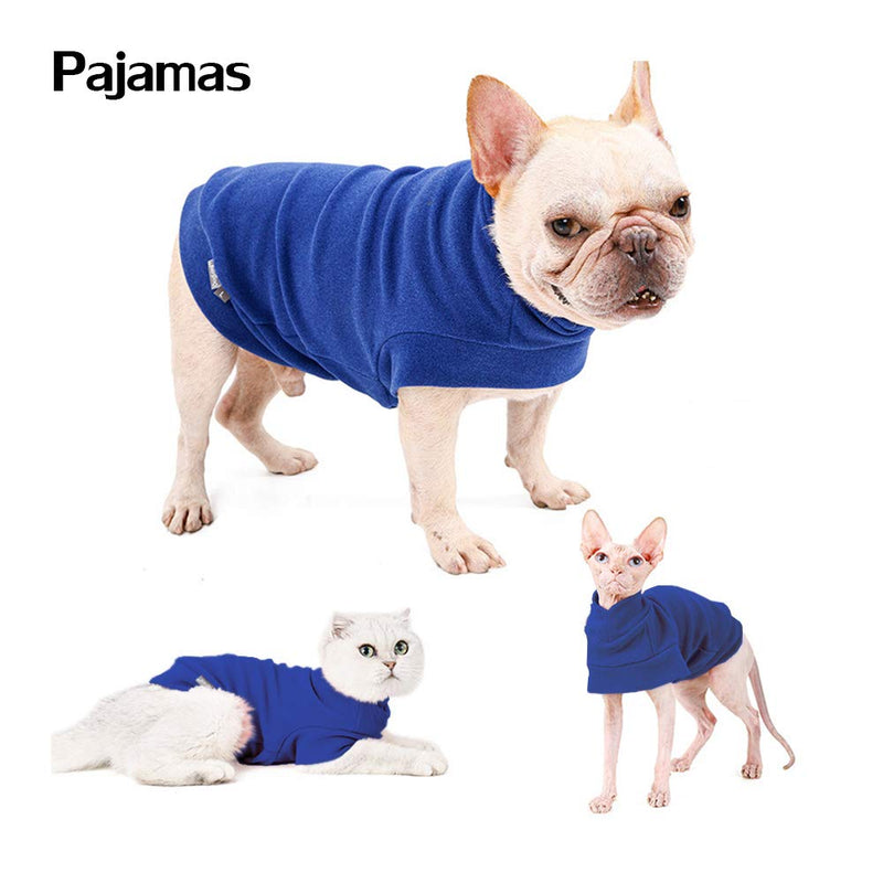 Small Dog Warm Jumper British Style Vest Dog Sweatshirt Soft Fleece Coat for Sphynx Hairless Cat Chihuahua Bulldogs (L, Blue) L - PawsPlanet Australia