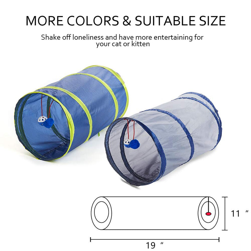 [Australia] - SunStyle Home Cat Tunnels for Indoor Cats 2/3 Way Play Toy Kitty Tunnel Peek Hole Toy with Ball for Cat Tube Fun for Rabbits Kittens and Dogs 2 Way 2pcs（Blue and Grey） 