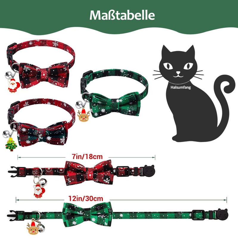 DIYDEC 3 pieces Christmas cat collar, soft adjustable Christmas snowflake plaid bow tie collar with bell safety quick release for Xmas costume of cats and dogs - PawsPlanet Australia