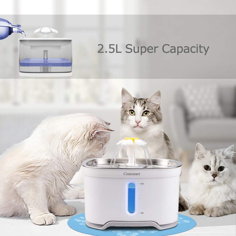 Comsmart Cat Water Fountain, Stainless Steel Intelligent Auto Power Off Pet Fountain Drinking Dog Water Fountain Recirculating 85 oz/2.5L Automatic Drinking Water Dispenser Blue - PawsPlanet Australia