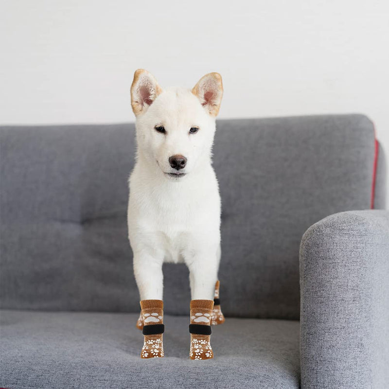 EXPAWLORER Double Side Anti-Slip Dog Socks 2 Pairs - Adjustable Pet Paw Protector with Strap, Traction Control Non-Skid for Indoor on Hardwood Floor Wear, Paw Protection for Puppy Pets Dogs Small - PawsPlanet Australia