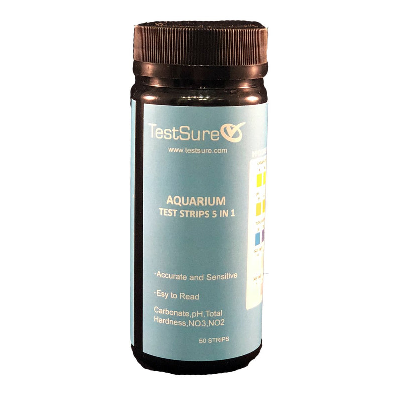 [Australia] - TestSure 5 in 1 Aquarium Test Kit - Aquarium Test Strips pH, Nitrates, Nitrites, Carbonate General Hardness (50 Strips/Bottle) 