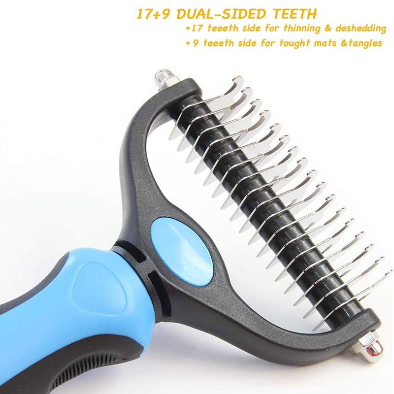 LUD PET Grooming Tool – 2 Sided Undercoat Rake for Cats & Dogs, Safe Dematting Comb for Easy Mats & Tangles Removing, Deshedding Comb for Pet with Medium and Long Hair - PawsPlanet Australia