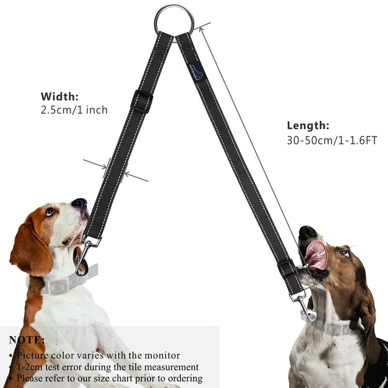 [Australia] - PETBABA Double Dog Leash Coupler, Reflective Dual Splitter Safety at Night, Adjustable No Tangle Two Split, 2 Way Lead Walk Two Pet in 1 1.6ft Black 