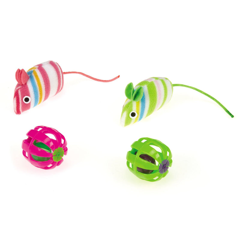 [Australia] - SAVVY TABBY Striped Mice and Jingle Balls Cat Toys, 4-Packs 