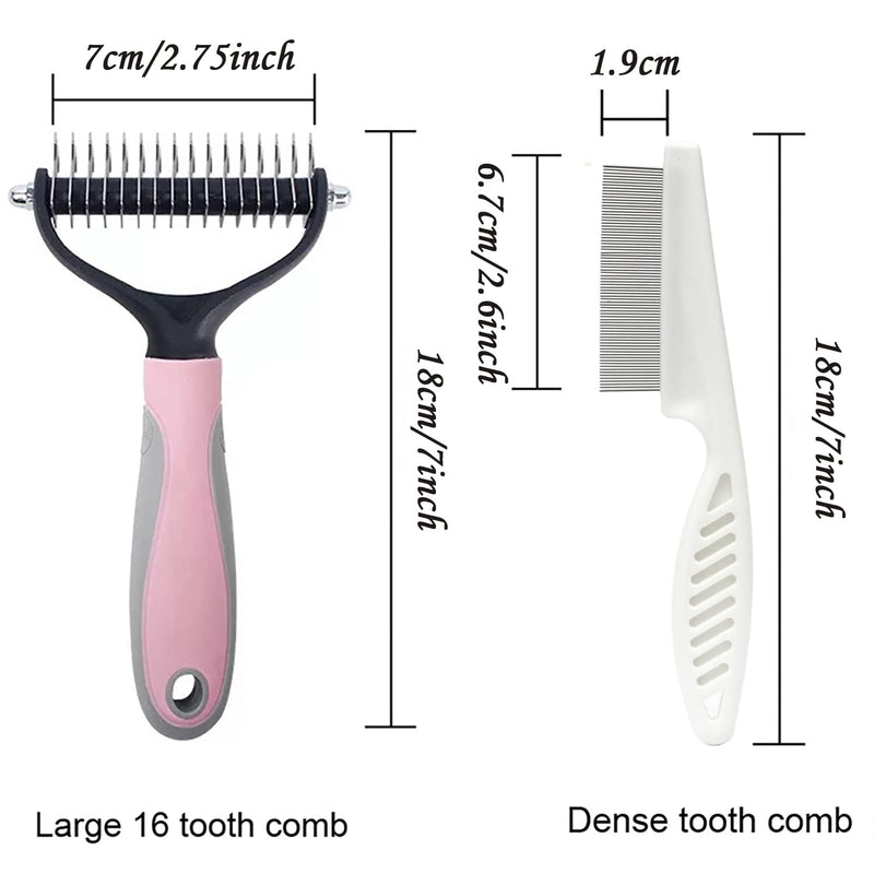 MMSGA Dog Hair Comb Stripper, Cat Dog Detangling Combs, Pet Grooming Tool, Double Sided Fur and Dematting Rake Comb for Dogs and Cats, Cat and Dog Flea Comb Set (Large, Pink) Large - PawsPlanet Australia