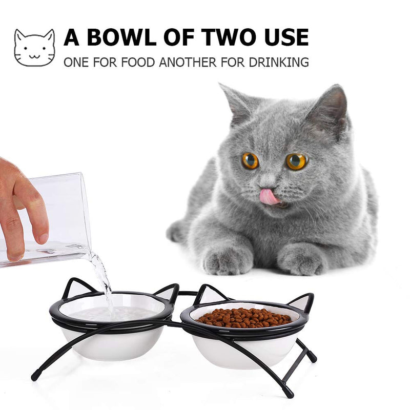 Y YHY Raised Cat Bowls Ceramic, Double Food Water Bowls for Cats, 355ML Elevated Cat Dishes with Non-Slip Metal Stand, Gift for Cat/Pet 12 oz-black nose - PawsPlanet Australia