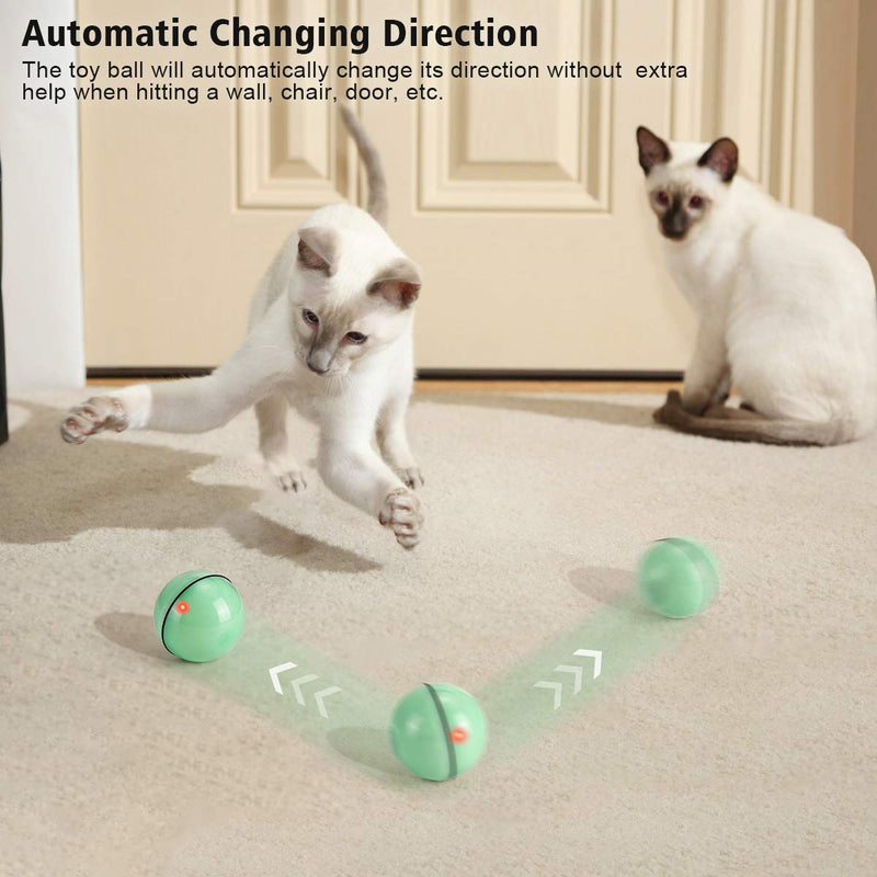 [Australia] - WWVVPET Interactive Cat Toys Ball with LED Light,360 Degree Self Rotating Ball,USB Rechargeable Cat Ball Toy,Stimulate Hunting Instinct Kitten Funny Chaser Roller Pet Toy Green 