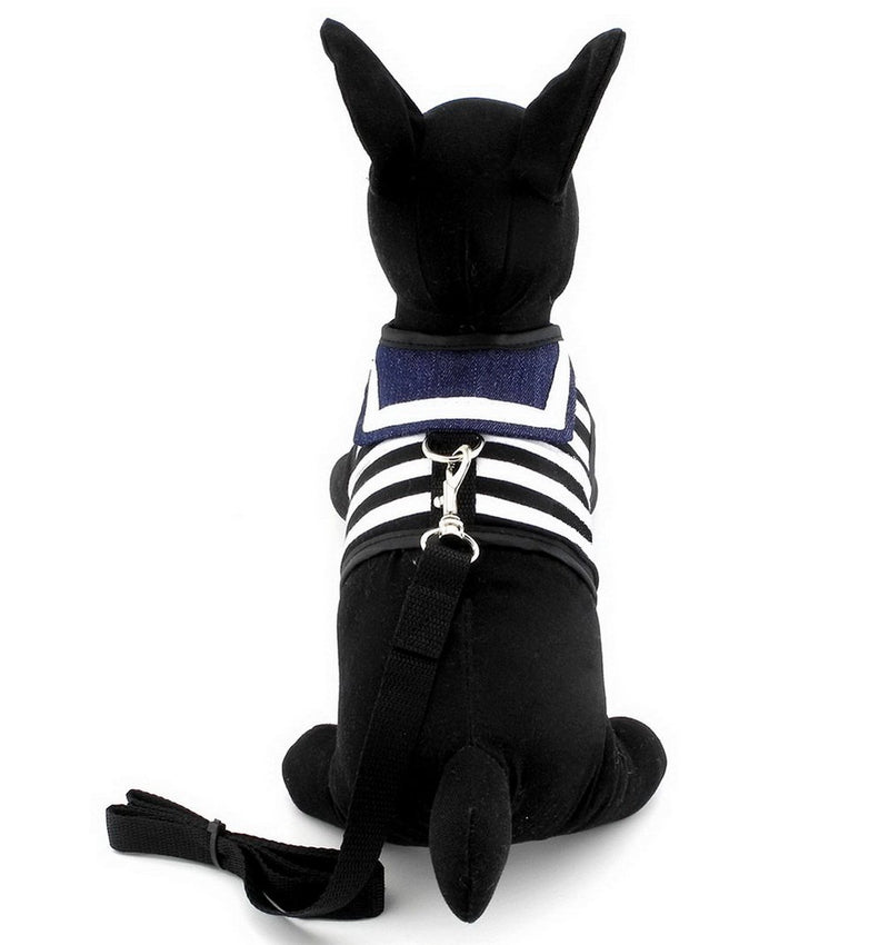 SMALLLEE_LUCKY_STORE Nautical Cat harenss with Leash Escape Proof Mesh Lining Adjustable Puppy Striped Sailor Vest Harness,Black,Large L Black - PawsPlanet Australia