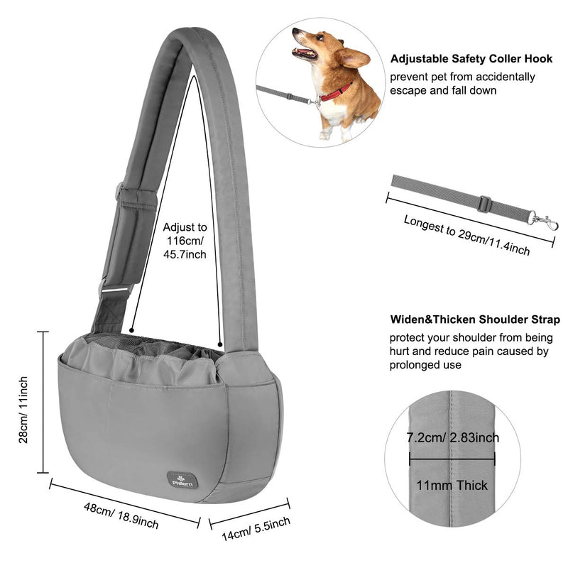 Philorn Adjustable Pet Dog Sling Carrier, Hands-Free Pet Puppy Travel Bag, Pet Papoose with Soft Padded Shoulder Strap, Breathable Mesh and Extra Pockets, for Small to Medium Dog Cat up to 30 lbs Grey - PawsPlanet Australia