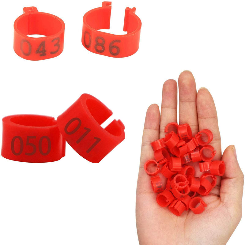 Wohlstand 100 Pcs Bird Foot Rings Pigeon Foot Ring Bird Leg Bands Foot Clip Ring 8mm Plastic Leg Ring Poultry Bird Foot Clip Rings with Number 001-100 for Pigeon Chick Bantam Small Poultry Parrot-Red - PawsPlanet Australia