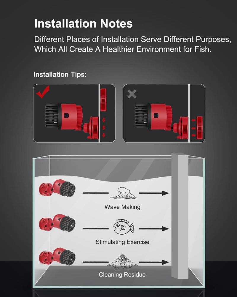 REEGUGU Aquarium Wave Maker, 3W Magnetic Wavemaker, Circulation Pump, Rotatable Powerhead Pump for 20-50 Gallons of Fish Tank Black / 800GPH - PawsPlanet Australia